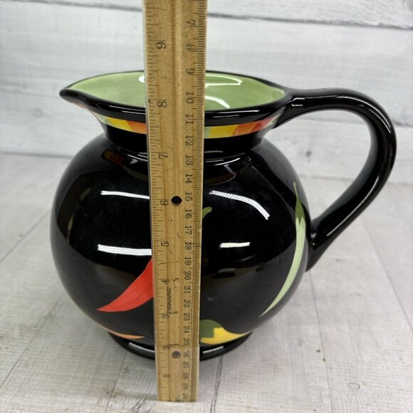 THE MAIN INGREDIENTS Black Ceramic Red Orange Green Chili Peppers 3.5Qt Pitcher - Picture 10 of 16